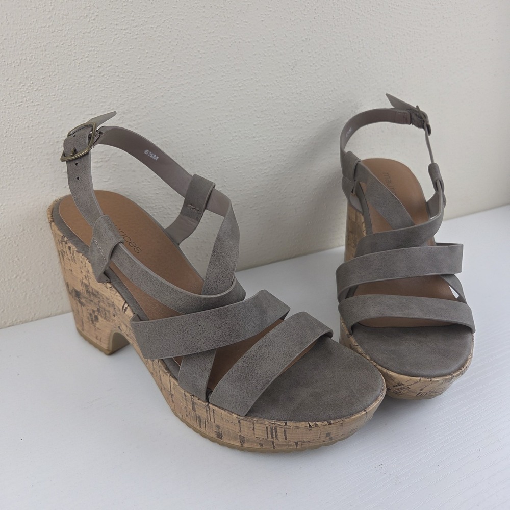 Maurices Hope Cork Strappy Wedge Gray High Heels Women's Size 6.5 M - Picture 2 of 15
